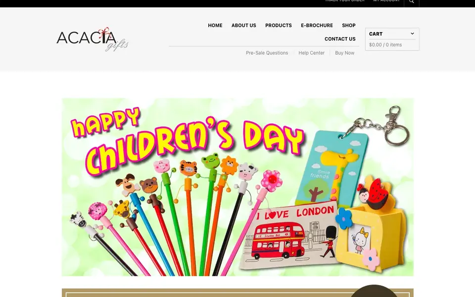Acacia Gifts website homepage, 4 Oct 2026