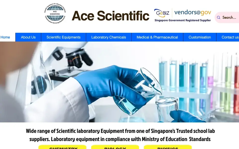 Ace Scientific Pte Ltd website homepage, 4 Oct 2026