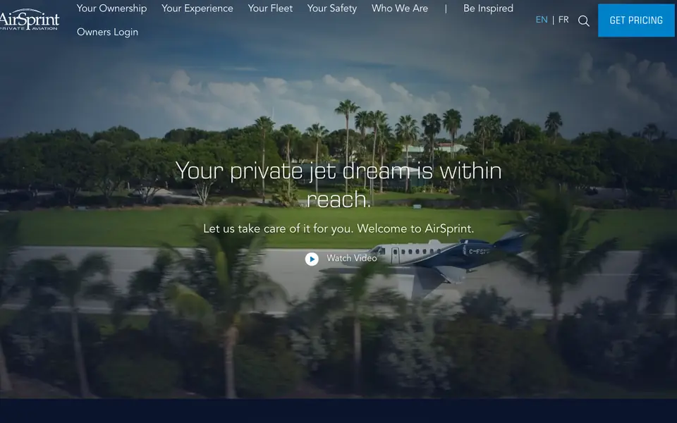 AirSprint website homepage, 4 Oct 2026