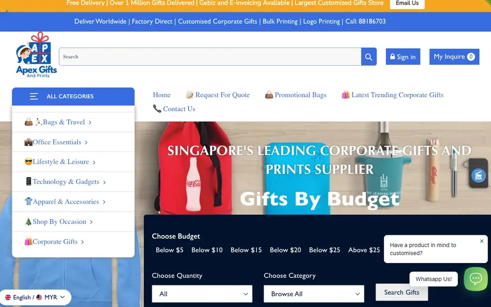 Apex Gifts and Prints website homepage, 4 Oct 2026