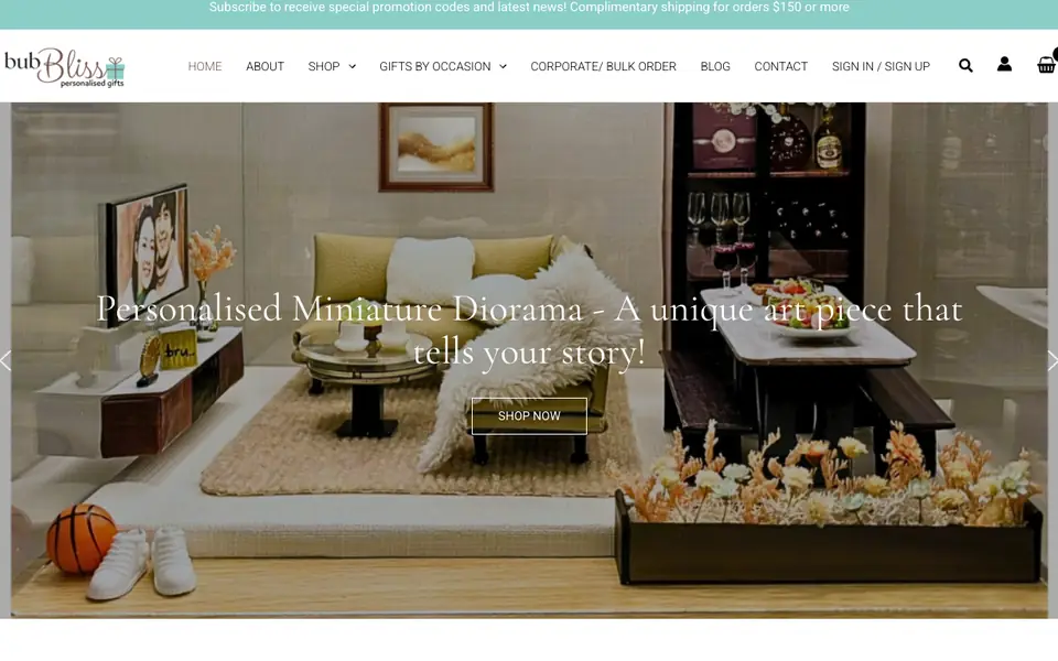 bubBliss Personalised Gifts website homepage, 4 Oct 2026