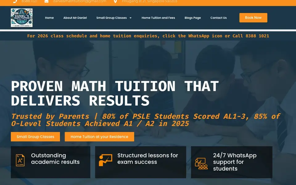 Daniel’s Math Tuition website homepage, 4 Oct 2026