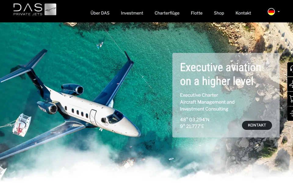 DAS Private Jets website homepage, 4 Oct 2026