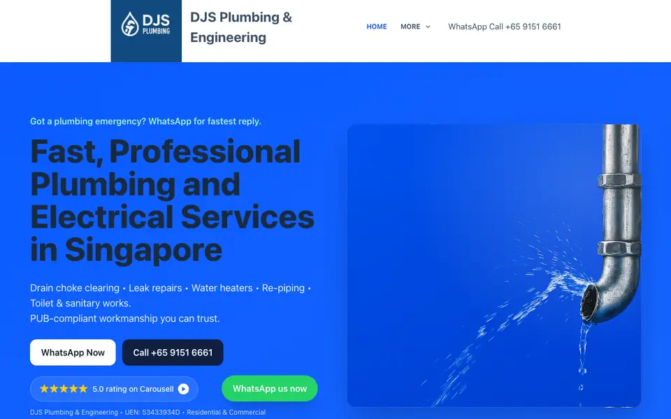 DJS Plumbing and Engineering website homepage, 4 Oct 2026