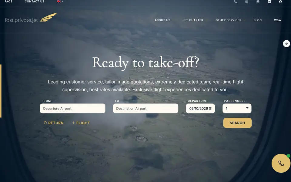 Fast Private Jet website homepage, 4 Oct 2026