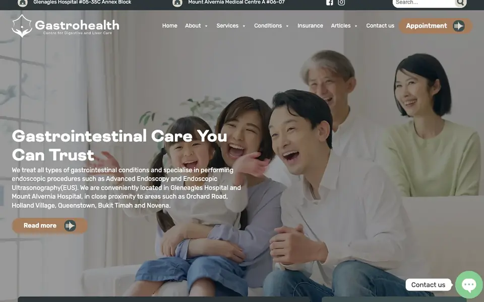 Gastrohealth Clinic @ Gleneagles website homepage, 4 Oct 2026