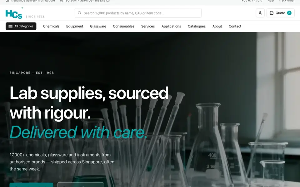 HCS Scientific & Chemical Pte Ltd website homepage, 4 Oct 2026
