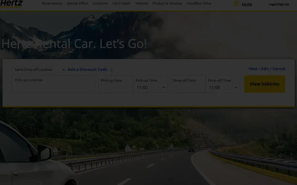 Hertz Singapore website homepage, 4 Oct 2026