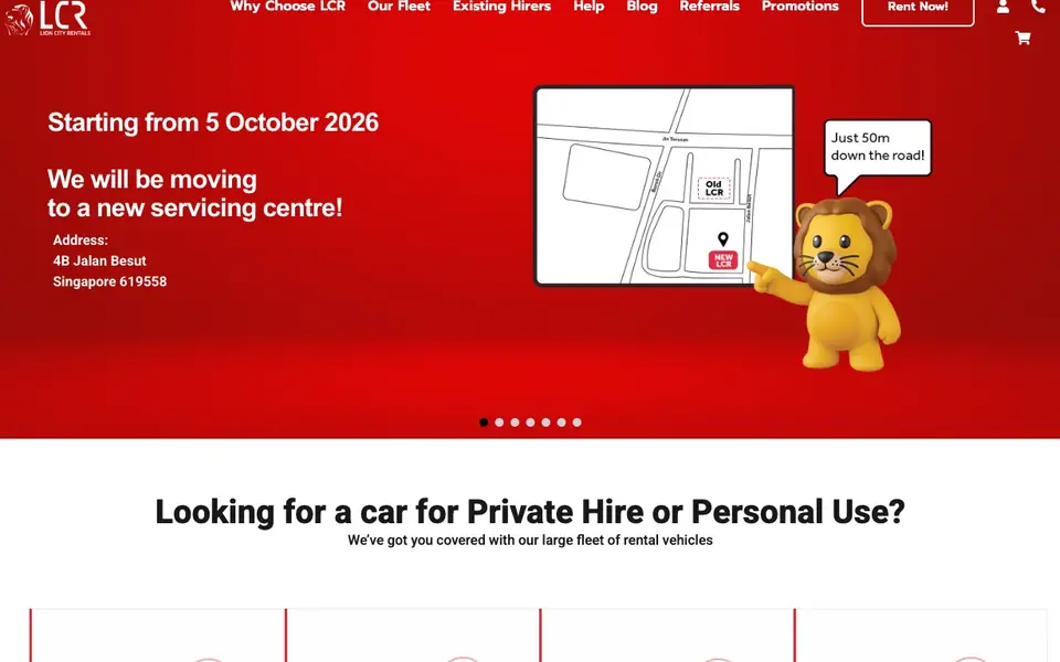 Lion City Rentals website homepage, 4 Oct 2026