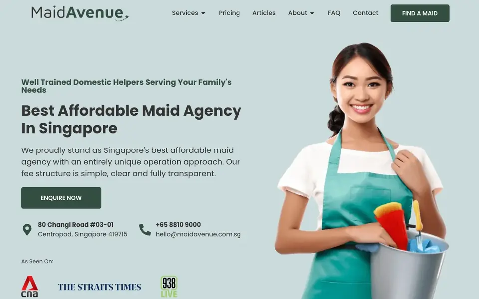 Maid Avenue website homepage, 4 Oct 2026