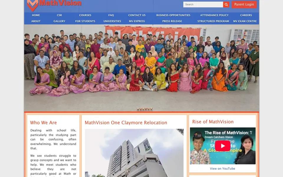 Math Vision Enrichment Centre website homepage, 4 Oct 2026
