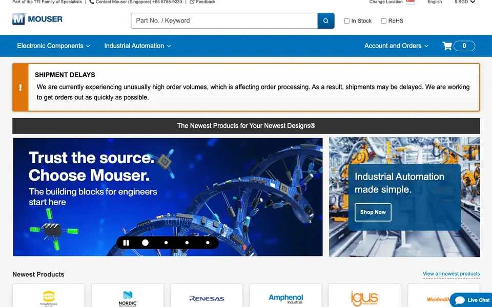 Mouser Electronics website homepage, 4 Oct 2026