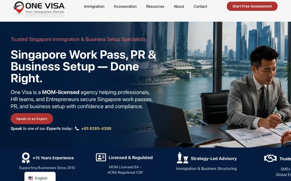 One Visa Immigration & Employment Pass Service website homepage, 4 Oct 2026