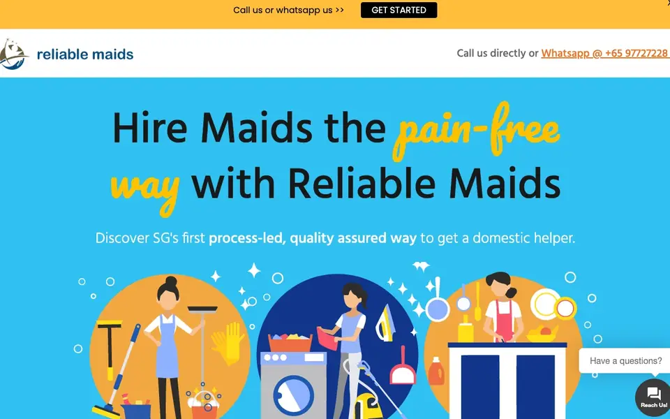 Reliable Maids website homepage, 4 Oct 2026