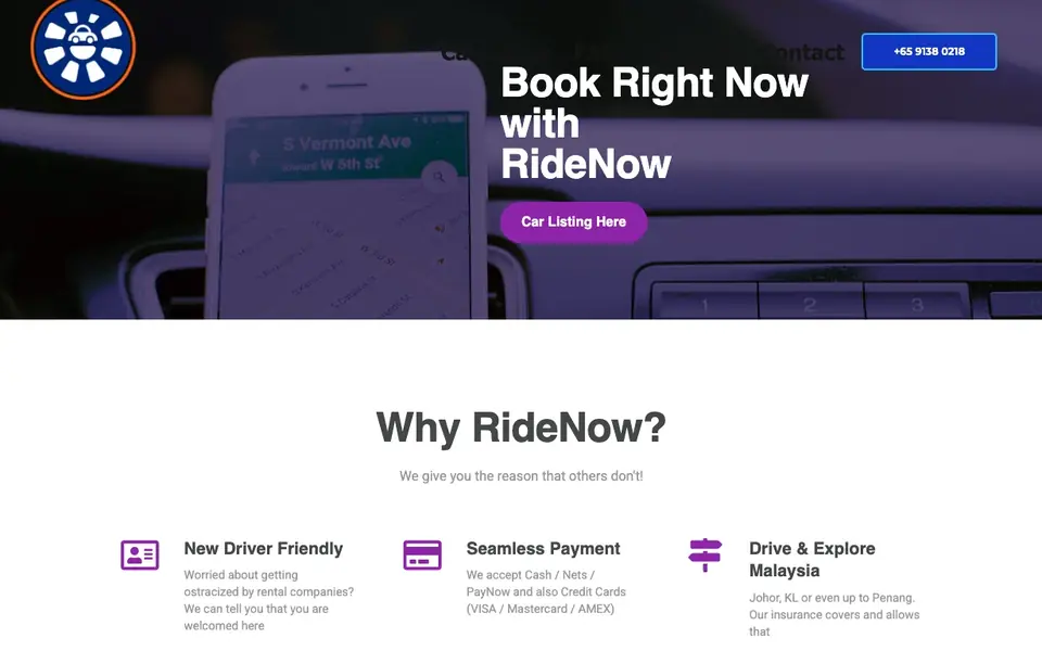 Ride Now Pte Ltd – Car Rental Singapore website homepage, 4 Oct 2026