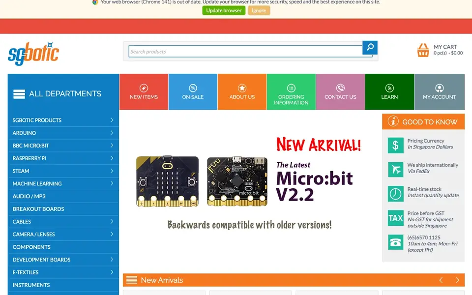 SGBotic website homepage, 4 Oct 2026