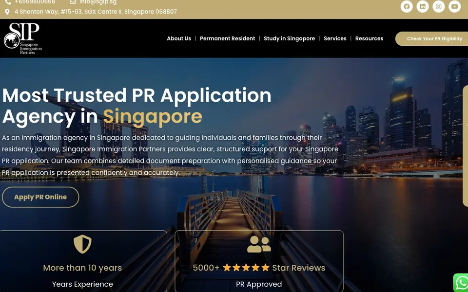 Singapore Immigration Partners website homepage, 4 Oct 2026