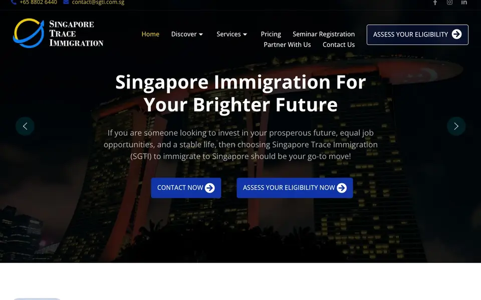 Singapore Trace Immigration (SGTI) website homepage, 4 Oct 2026