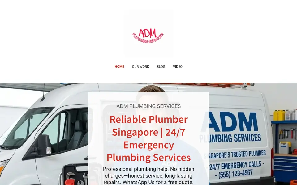 ADM Plumbing Services website homepage, 4 Oct 2026