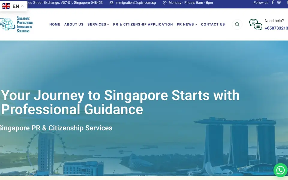 Singapore Professional Immigration Solutions (SPIS) website homepage, 4 Oct 2026