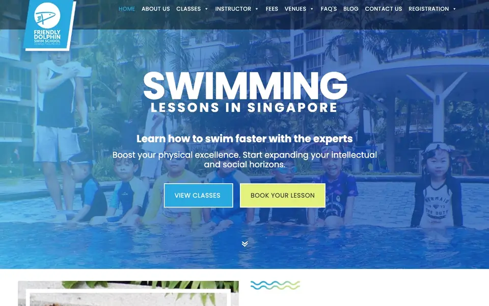 Friendly Dolphin Swim School website homepage, 4 Oct 2026