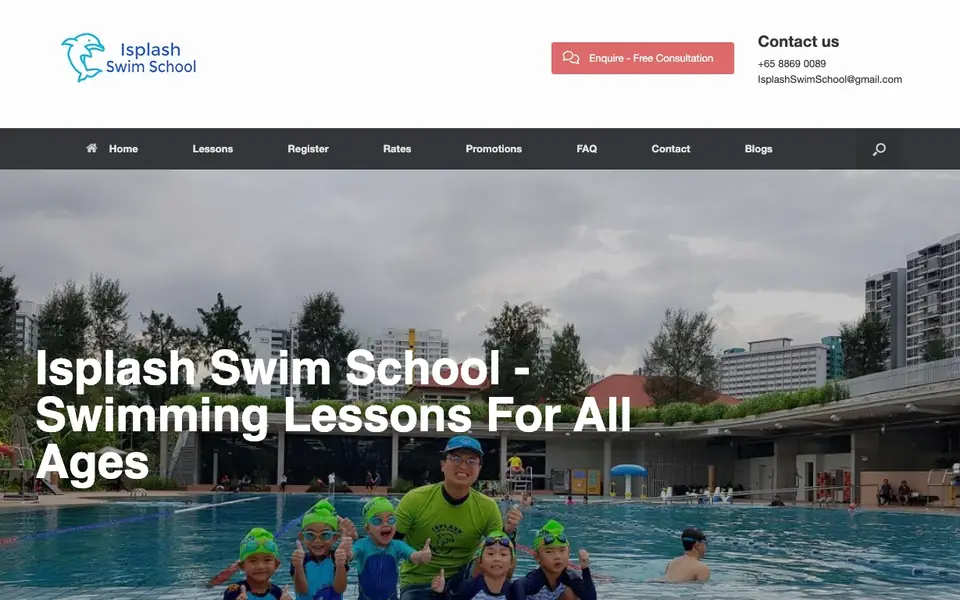 Isplash Swim School website homepage, 4 Oct 2026