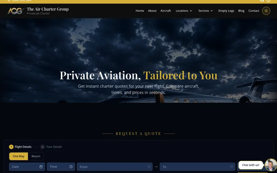 The Air Charter Group website homepage, 4 Oct 2026