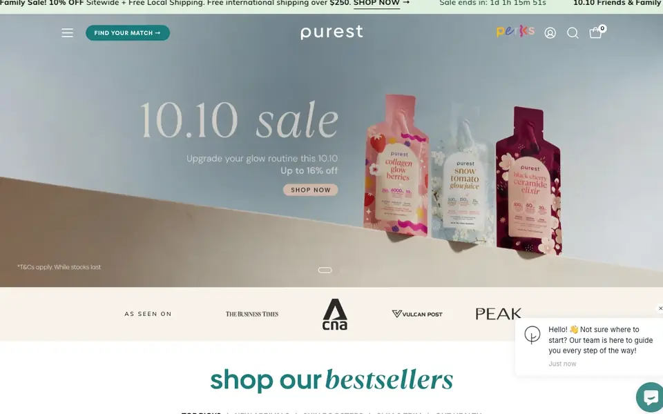 The Purest Co website homepage, 4 Oct 2026