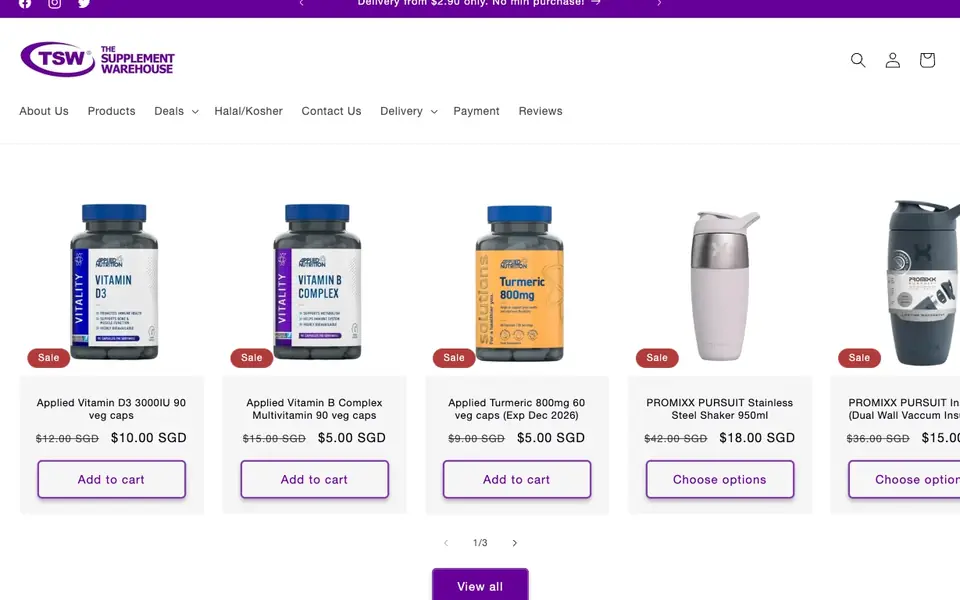 The Supplement Warehouse Pte Ltd website homepage, 4 Oct 2026
