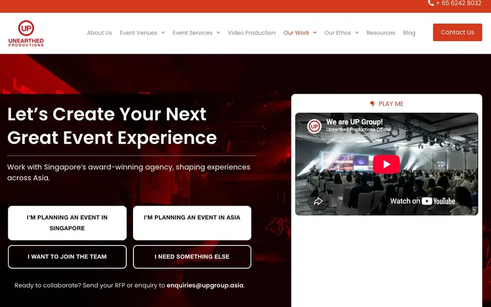 Unearthed Productions website homepage, 4 Oct 2026