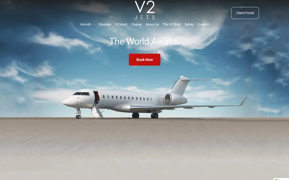V2 Jets website homepage, 4 Oct 2026