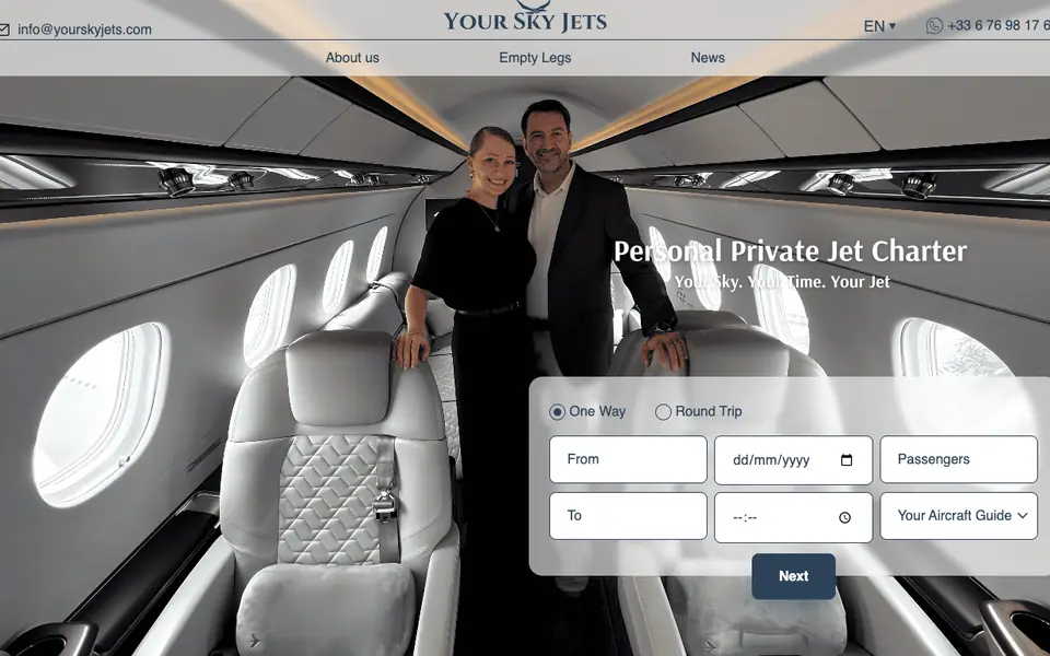 Your Sky Jets website homepage, 4 Oct 2026